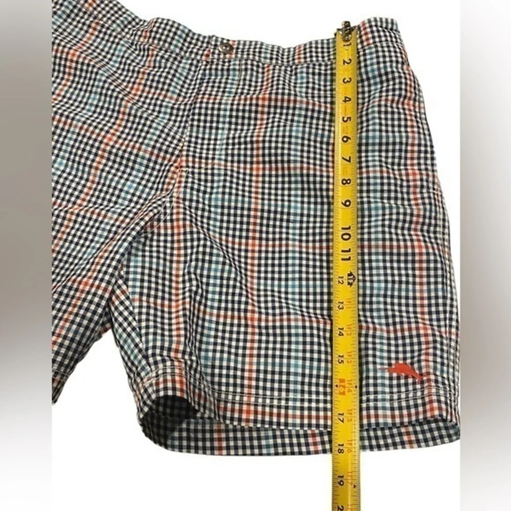Mens Large Tommy Bahama Swim Trunks Mesh Lined Checked Board Shorts Blue